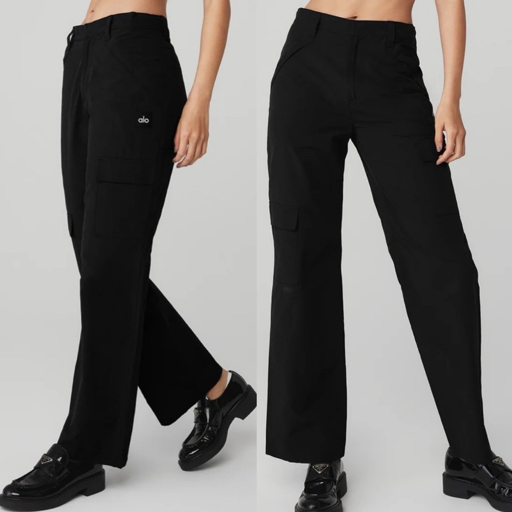 ALO Yoga Black Wide-Leg Cargo Trousers